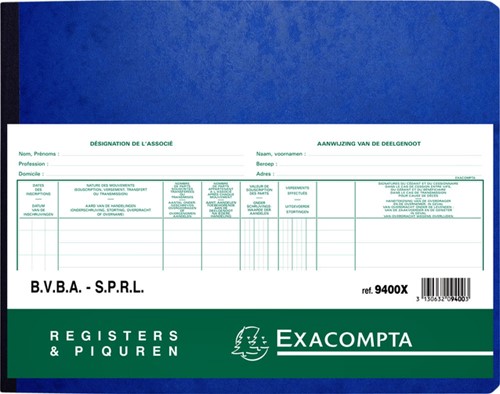 Register Piqure aandeelhouder BVBA/ SPRL 320x250mm 80vel groen