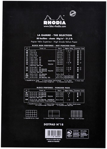Schrijfblok Rhodia A4 80vel dots zwart-2