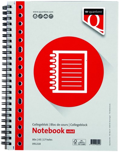 Schrijfblok Quantore A5 17r spiraal/college lijn