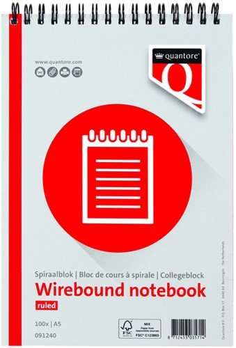 Schrijfblok Quantore A5 spiraal lijn