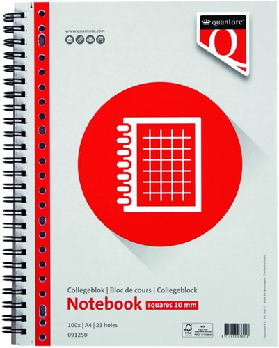 Schrijfblok Quantore A4 23r spiraal/college ruit 10x10mm