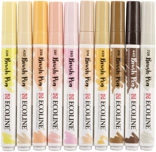 Brushpen Talens Ecoline Huid blister à 10 stuks assorti