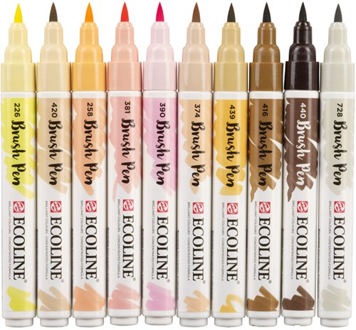 Brushpen Talens Ecoline Huid blister à 10 stuks assorti-2