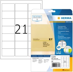 Etiket A4  63,5x 38,1mm Herma 8670 film transparant ds/525