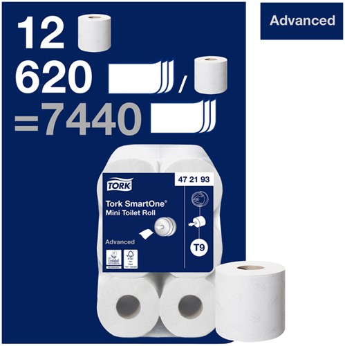 Toiletpapier Tork T9 472193 Advanced 2laags 620vel 12rollen wit-2