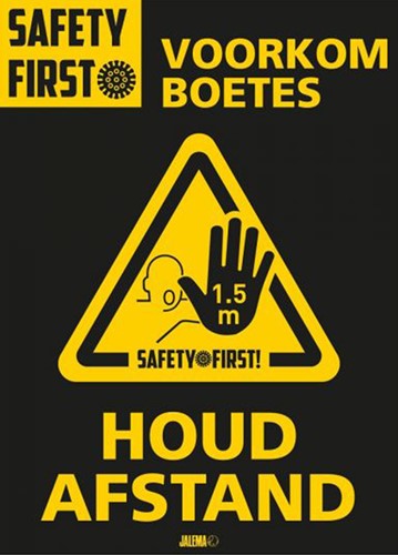 Deursticker houd afstand A4 geel/zwart pak/2
