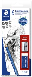 Potlodenset Staedtler Design Journey Lumograph pk/6 + gratis gum en puntenslijper