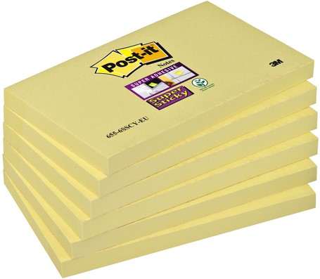 Post-it memoblokje  76x127mm 655-6SSY Super Sticky geel blok/6