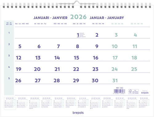 1-Maandskalender 2026 Brepols 43x31.5cm