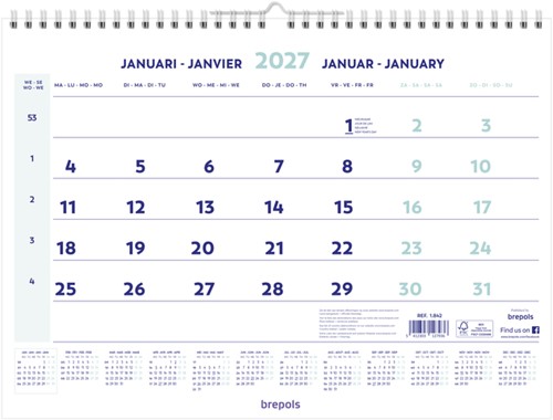 1-Maandskalender 2027 Brepols 43x31.5cm