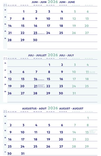 3-Maandkalender 2026 Brepols 30x43cm