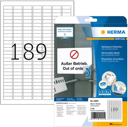 Etiket A4  25,4x 10mm Herma 10001 afneembaar ds/4725
