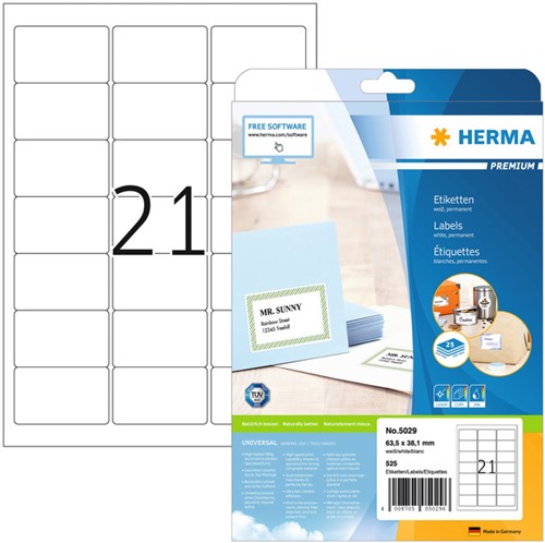 Etiket A4  63,5x 38,1mm Herma 5029 Premium ds/525