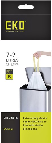Afvalzak EKO met  trekband 7-9 liter type B wit rol/25-2