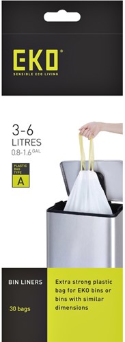 Afvalzak EKO met  trekband 3-6 liter  type A wit rol/30-2