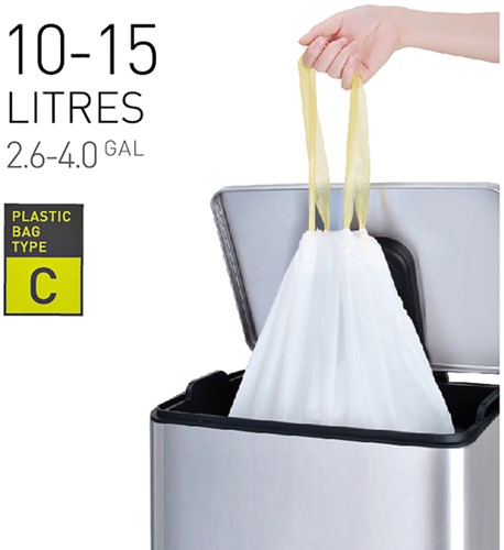Afvalzak EKO met  trekband 10-15 liter type C wit rol/20