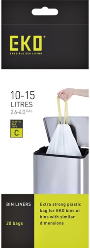 Afvalzak EKO met  trekband 10-15 liter type C wit rol/20-2