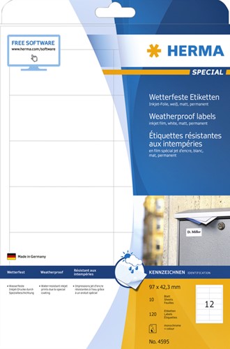 Etiket A4  97x 42,3mm Herma 4595 PP weerbestendig inkjet ds/120-3
