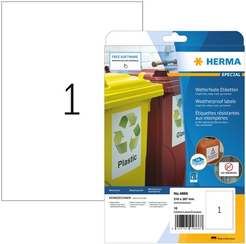 Etiket A4 210x297mm Herma 4866 PP weerbestendig inkjet ds/10