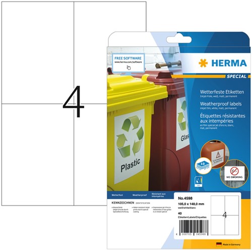 Etiket A4 105x148mm Herma 4598 PP weerbestendig inkjet ds/40