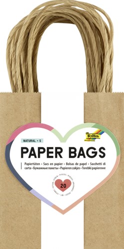 Papieren zakjes met handvat 125g/m² 120x150x55mm kraft naturel set à 20 stuks