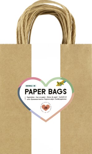 Papieren zakjes met handvat 125g/m² 18x21x8cm kraft naturel set à 20 stuks