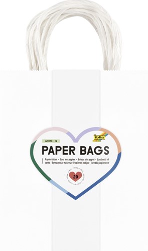 Papieren zakjes met handvat 110g/m² 18x21x8cm kraft wit set à 20 stuks
