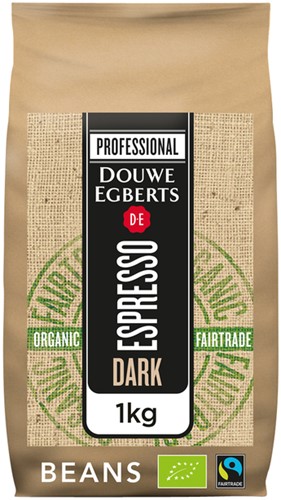 Koffie Douwe Egberts espresso bonen dark roast Organic en Fairtrade 1000gr