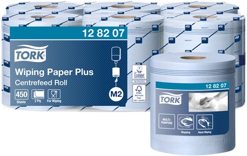 Poetsrol Tork M2 128207 2laags 20cmx157m blauw 6rollen