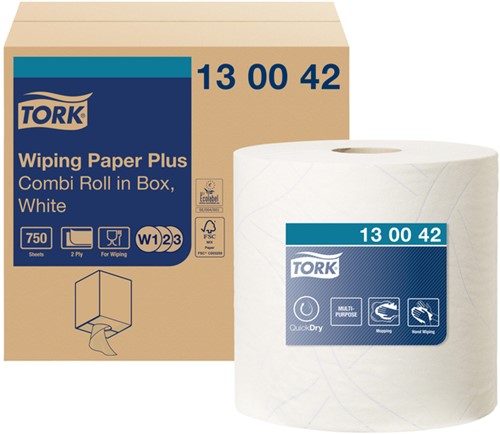 Poetsrol Tork W1 130042 2laags 23,5cmx255m 1rol wit