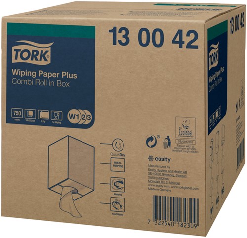 Poetsrol Tork W1 130042 2laags 23,5cmx255m 1rol wit-3