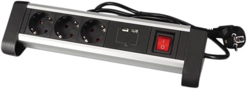 Tafelcontactdoos 3-voudig met schakelaar 140cm incl. 2 USB-poorten