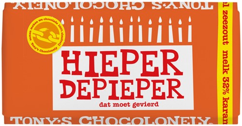 Chocolade Tony's Chocolonely reep 180gr melk karamel zeezout "Gefeliciteerd"