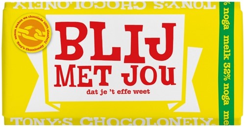 Chocolade Tony's Chocolonely reep 180gr melk noga "Liefde"