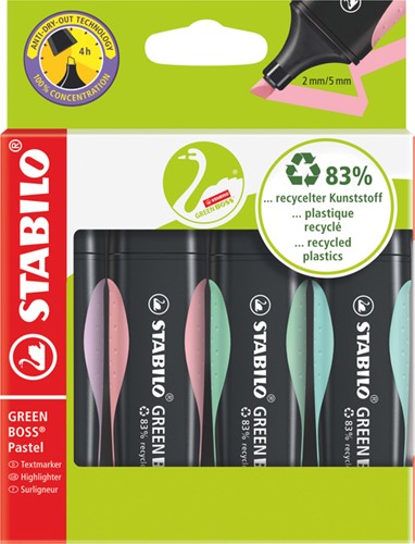 Markeerstift STABILO Green Boss etui à 4 kleuren