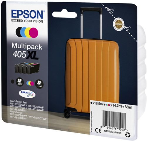 Inktcartridge Epson 405XL zwart + 3 kleuren