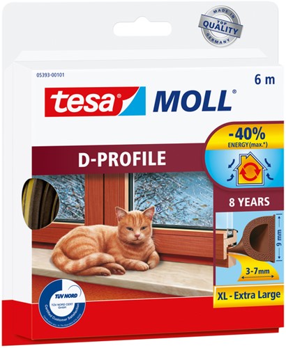 Tochtstrip Tesa Moll 05393 D profiel 9mmx6m bruin