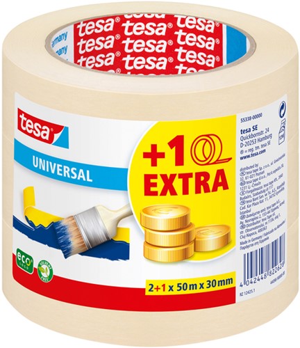 Afplaktape Tesa Basic 55338 promo 30mmx50m 2+1