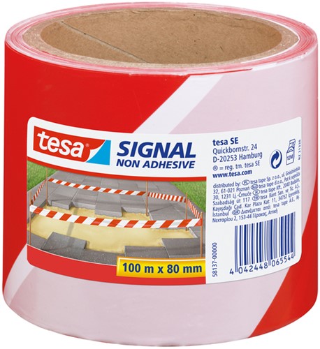 Signaallint Tesa 58137 60mmx100mtr rood/wit