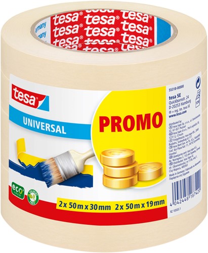 Afplaktape Tesa Basic 55318 promo 2x19mm + 2x30mmx50m