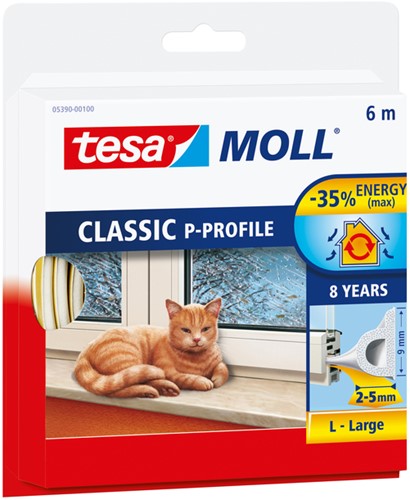 Tochtstrip Tesa Moll 05390 P profiel 9mmx6m wit