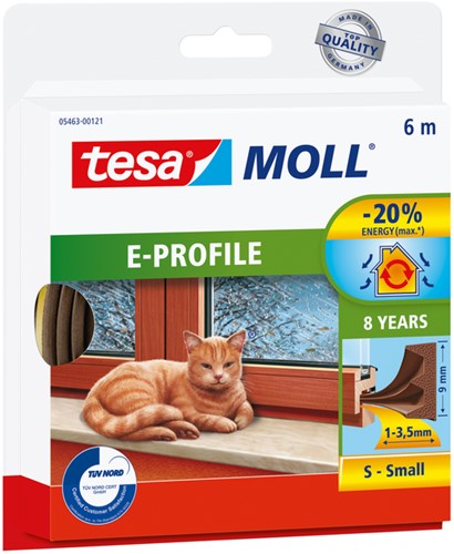 Tochtstrip Tesa Moll 05463 E profiel 9mmx6m bruin