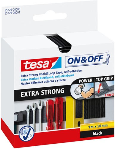 Klittenband tesa On&Off 55229 strook 50x1m zwart
