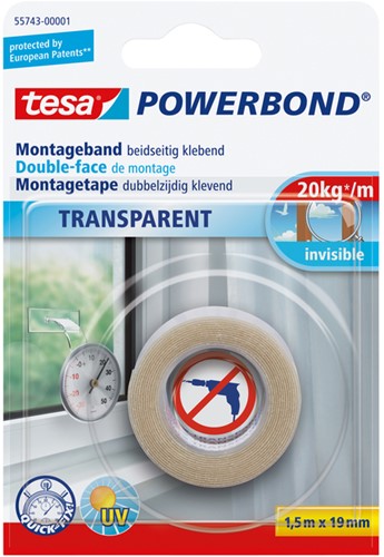 Powerbond Tesa 55743 montagetape transparant 19mmx1,5m