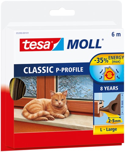 Tochtstrip Tesa Moll 05390 P profiel 9mmx6m bruin