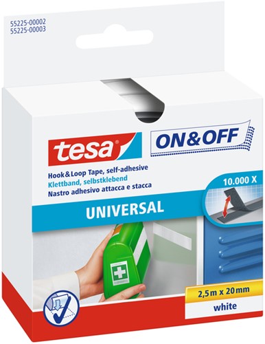 Klittenband tesa On&Off 55225 20mmx2,5m wit