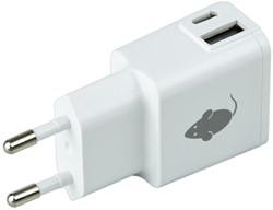Oplader Green Mouse duo USB-C en USB-A  2.4A wit