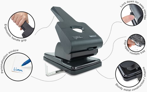 Perforator Rapesco HD865-P antibacterieel 2-gaats zwart-2