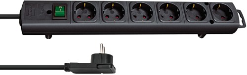 Stekkerdoos Brennenstuhl Comfort Plus 6-voudig incl. platte stekker 200cm zwart