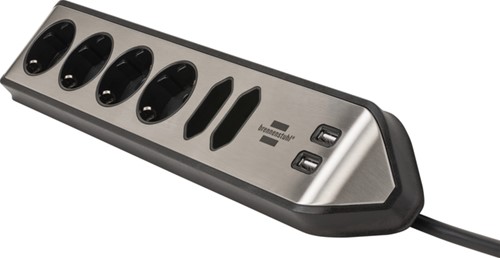 Tafelcontactdoos Brennenstuhl Estilo 6-voudig incl. 2 USB 200cm zwart zilver-2